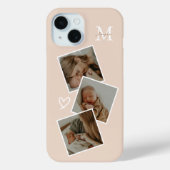 Monogram Beige Custom 3 Foto Collage Case-Mate iPhone Hülle (Rückseite)