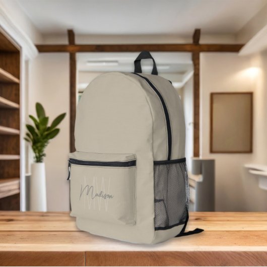 Monogram Beige Modernes Minimalistisch Bedruckter Rucksack
