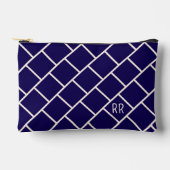 Monogram Beige & Navy Blue Stylish Trellis Pattern Zubehörtasche (Vorderseite)