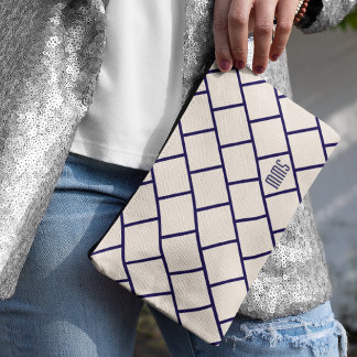 Monogram Beige & Navy Blue Stylish Trellis Pattern Zubehörtasche