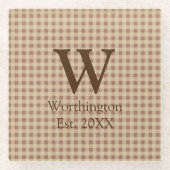 Monogram Beige Rost Buffalo Kariert Rustikales Lan Glasuntersetzer (Vorderseite)