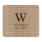 Monogram Beige Rost Buffalo Kariert Rustikales Lan Schneidebrett (Vorderseite)