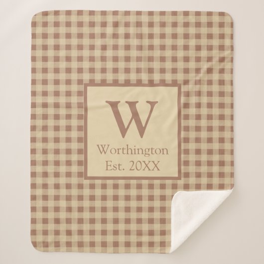 Monogram Beige Rost Buffalo Kariert Rustikales Lan Sherpadecke (Vorderseite)
