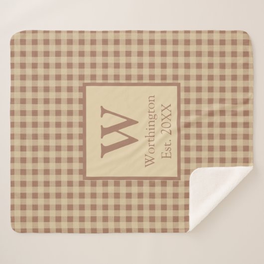 Monogram Beige Rost Buffalo Kariert Rustikales Lan Sherpadecke (Vorderseite (Horizontal))