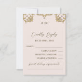 Monogram Beige Viktorianisch Vintage Wedding RSVP  Karte (Vorderseite)