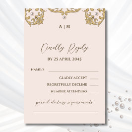 Monogram Beige Viktorianisch Vintage Wedding RSVP  Karte