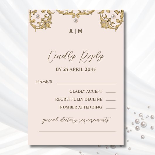 Monogram Beige Viktorianisch Vintage Wedding RSVP  Karte