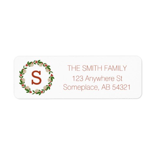 Monogram Berry Magnolia Leaf Holiday Wreath Labels (Vorne)