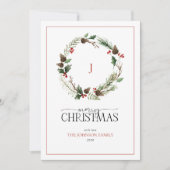 Monogram Berry Pinecone Wreath Frohe Weihnachten (Vorderseite)