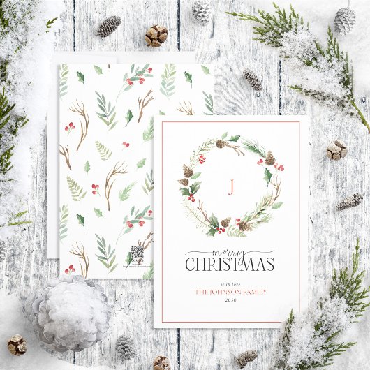 Monogram Berry Pinecone Wreath Frohe Weihnachten