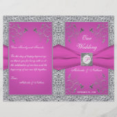 Monogram Berry Pink, Silver Floral Wedding Program (Vorderseite)