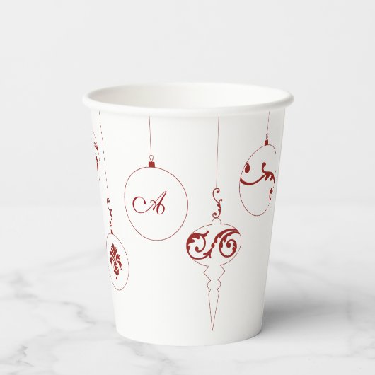 Monogram Berry Red Bauble Ornaments Pappbecher (Rückseite)