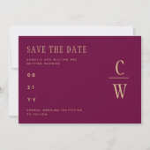 Monogram Berry Wine Gold Wedding Save the Date (Vorderseite)