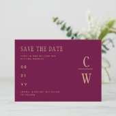 Monogram Berry Wine Gold Wedding Save the Date (Stehend Vorderseite)
