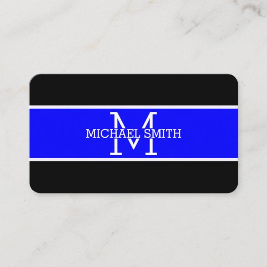Monogram Beruflich Blue Modern Visitenkarte (Vorderseite)