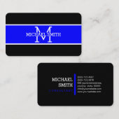 Monogram Beruflich Blue Modern Visitenkarte (Vorne/Hinten)