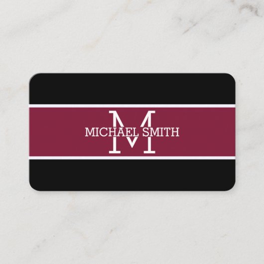 Monogram Beruflich Claret Modern Visitenkarte (Vorderseite)