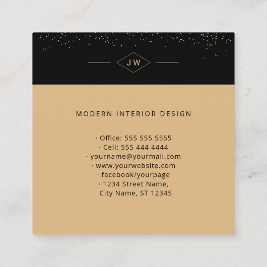 Monogram Beruflich Elegant Floral Rose Black Quadratische Visitenkarte (Rückseite)