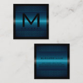 Monogram Beruflich Elegant Modernes Metallic Blue Quadratische Visitenkarte (Vorne/Hinten)