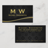 Monogram Beruflich Elegant Modernes Schwarzes Gold Visitenkarte (Vorne/Hinten)