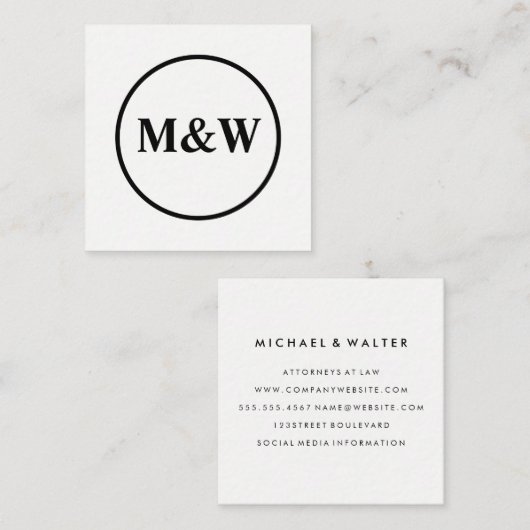 Monogram Beruflich Elegant Quadratische Visitenkarte (Vorne/Hinten)