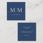 Monogram Beruflich Elegant Simple Modern Navy Quadratische Visitenkarte (Vorne/Hinten)