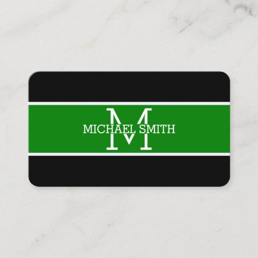 Monogram Beruflich Green Modern Visitenkarte (Vorderseite)