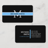 Monogram Beruflich Maya Blue Horizontal Line Visitenkarte (Vorne/Hinten)