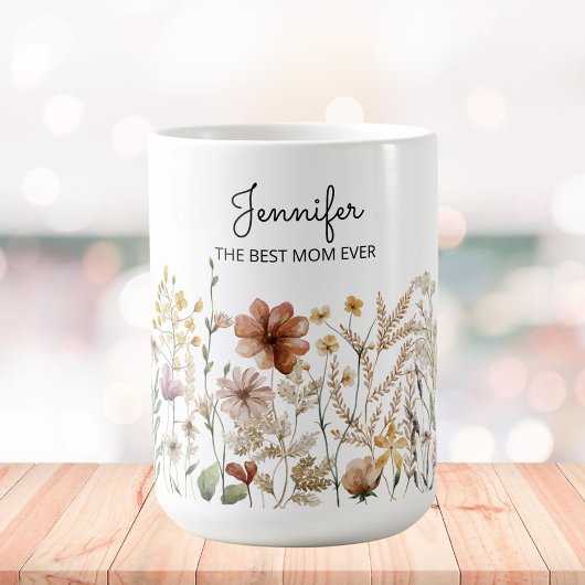 Monogram Best Mama Watercolor Wildblume Floral Kaffeetasse