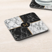 Monogram Beverage Coaster Schwarz-weißer Karo Marm Getränkeuntersetzer (Linke Seite)