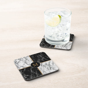 Monogram Beverage Coaster Schwarz-weißer Karo Marm Getränkeuntersetzer