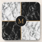 Monogram Beverage Coaster Schwarz-weißer Karo Marm Getränkeuntersetzer (Vorderseite)