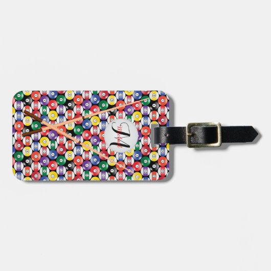 Monogram Billiard Pool Ball Design Gepäckanhänger (Vorderseite horizontal)