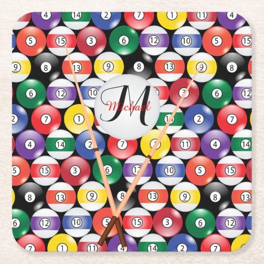 Monogram Billiard Pool Ball Design Rechteckiger Pappuntersetzer (Vorderseite)