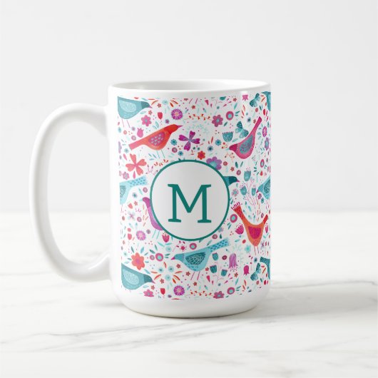 Monogram Bird Floral Wcolor Kaffeetasse (Links)