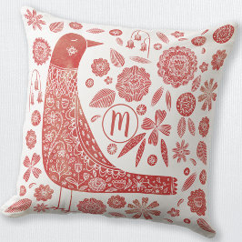 Monogram Bird Red White Kissen