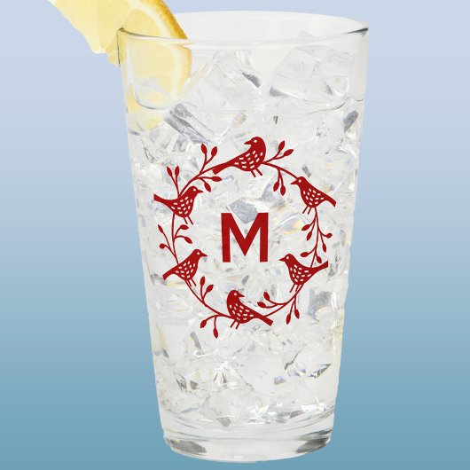 Monogram Bird und Blume Skandinavier Wreath Glas