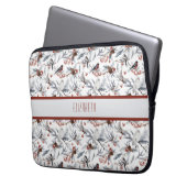 Monogram Bird White Gray Silver Branch Red Berries Laptopschutzhülle (Vorderseite Links)