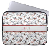 Monogram Bird White Gray Silver Branch Red Berries Laptopschutzhülle (Vorderseite)