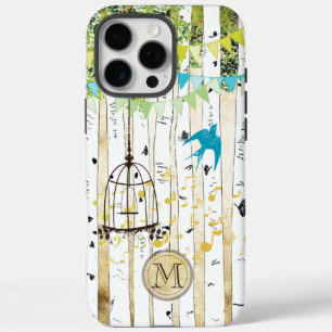 Monogram Birdcage Niedlich Bird Birch Tree iPhone  16 Pro Max Hülle
