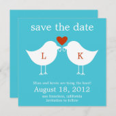 Monogram Birds Card - Türkis Save The Date (Vorne/Hinten)