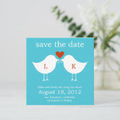 Monogram Birds Card - Türkis Save The Date (Stehend Vorderseite)