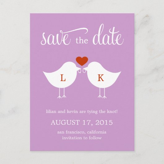 Monogram Birds Save the Date Card Ankündigungspostkarte (Vorderseite)