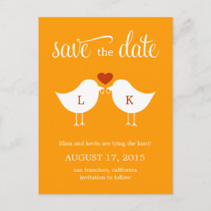 Monogram Birds Save the Date Card Ankündigungspostkarte