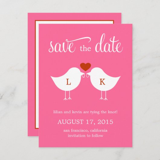 Monogram Birds Save the Date Card Ankündigungspostkarte (Vorne/Hinten)