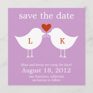 Monogram Birds Save the Date Card - Lila