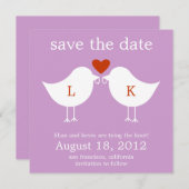 Monogram Birds Save the Date Card - Lila (Vorne/Hinten)