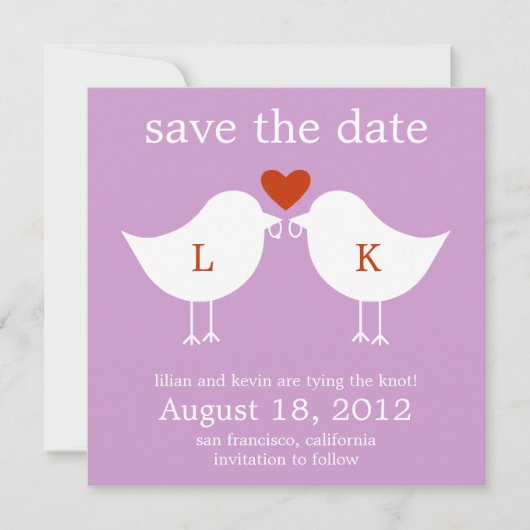 Monogram Birds Save the Date Card - Lila (Vorderseite)