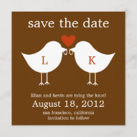 Monogram Birds Save the Date Card - Schokolade