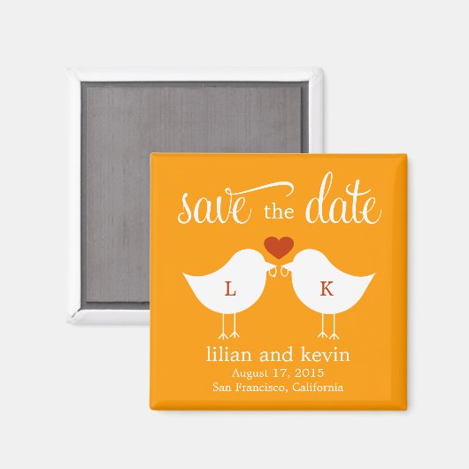 Monogram Birds Save the Date Magnet (Vorderseite/Rückseite)